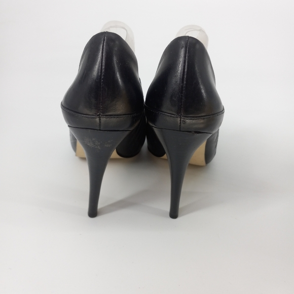 GUESS Size 9 Black Leather Peep Toe Ankle Boot Heels - Picture 2 of 6